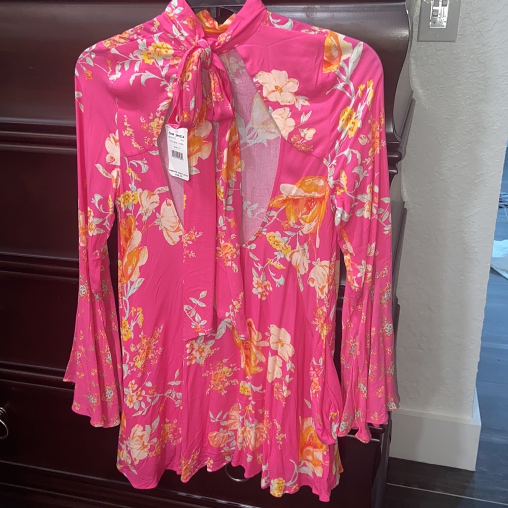 Free People Lollipop pink floral top or short dress. New w/Tags - Picture 3 of 8